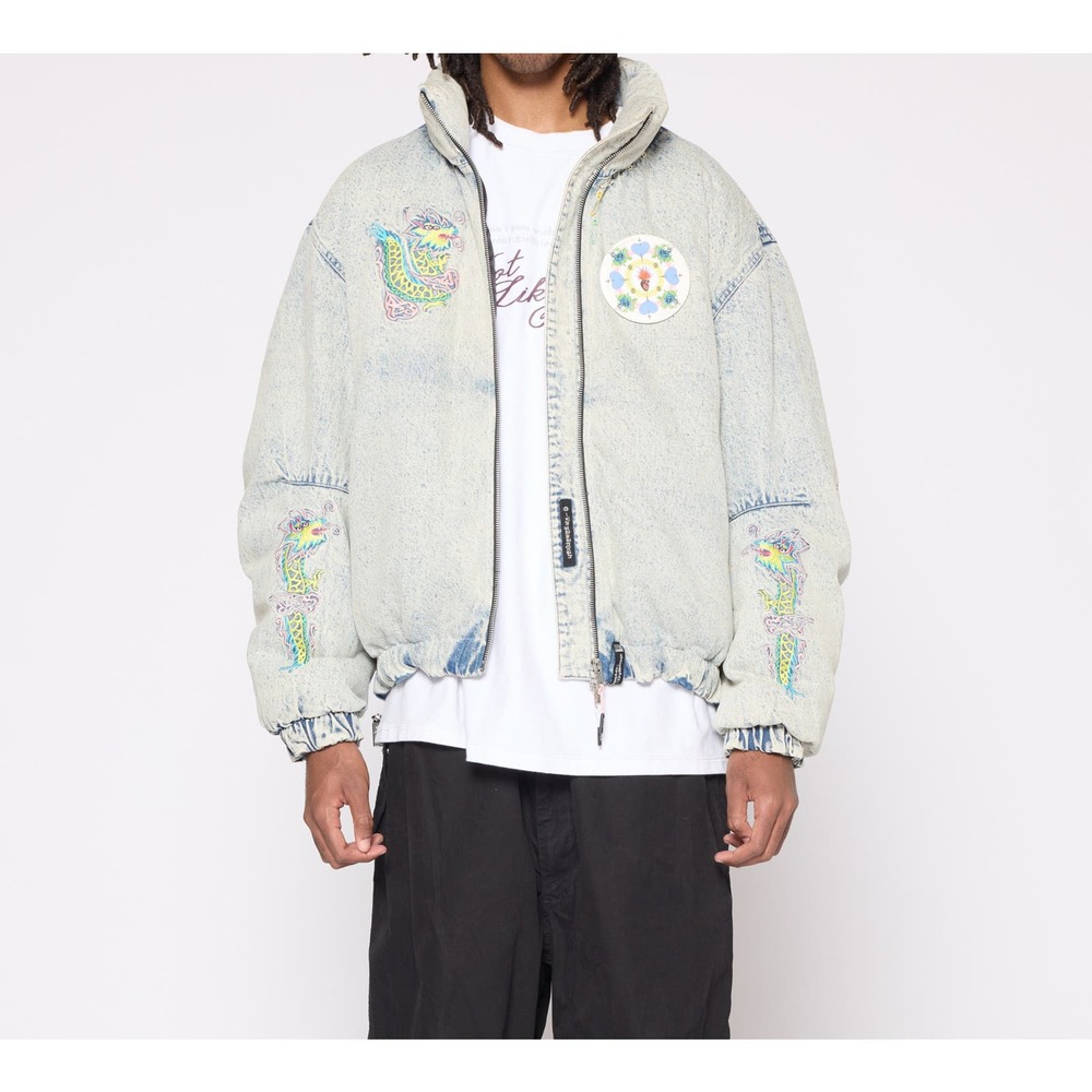 "KOREA" Washed Denim Puffer